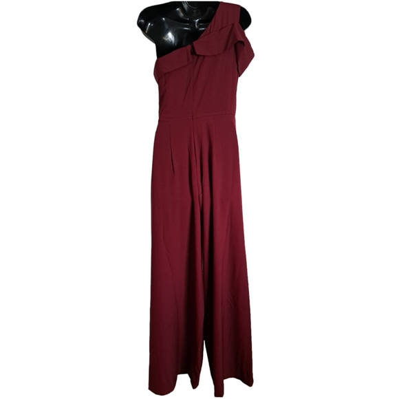 Marina Asymmetric One-Shoulder Jumpsuit Merlot 6 - Picture 4 of 11